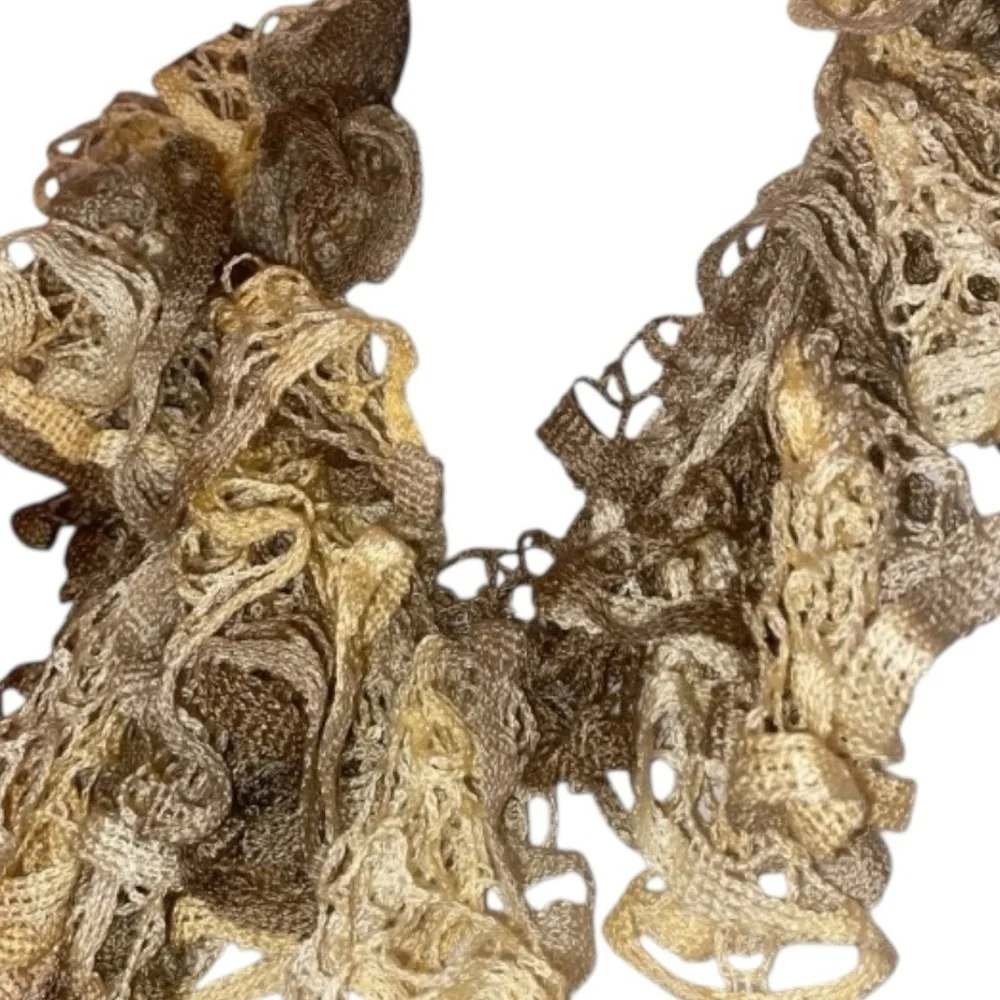 KNITTED RUFFLE STYLE Fashion Scarf in Tan, Cream and Beige